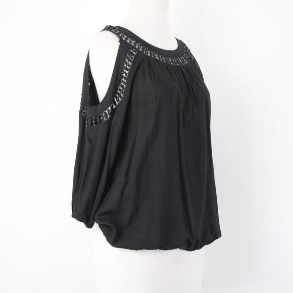 INC Top $70 Sz M Black Cold Shoulder Eyelets 100% Rayon Cotton Top - Picture 8 of 16